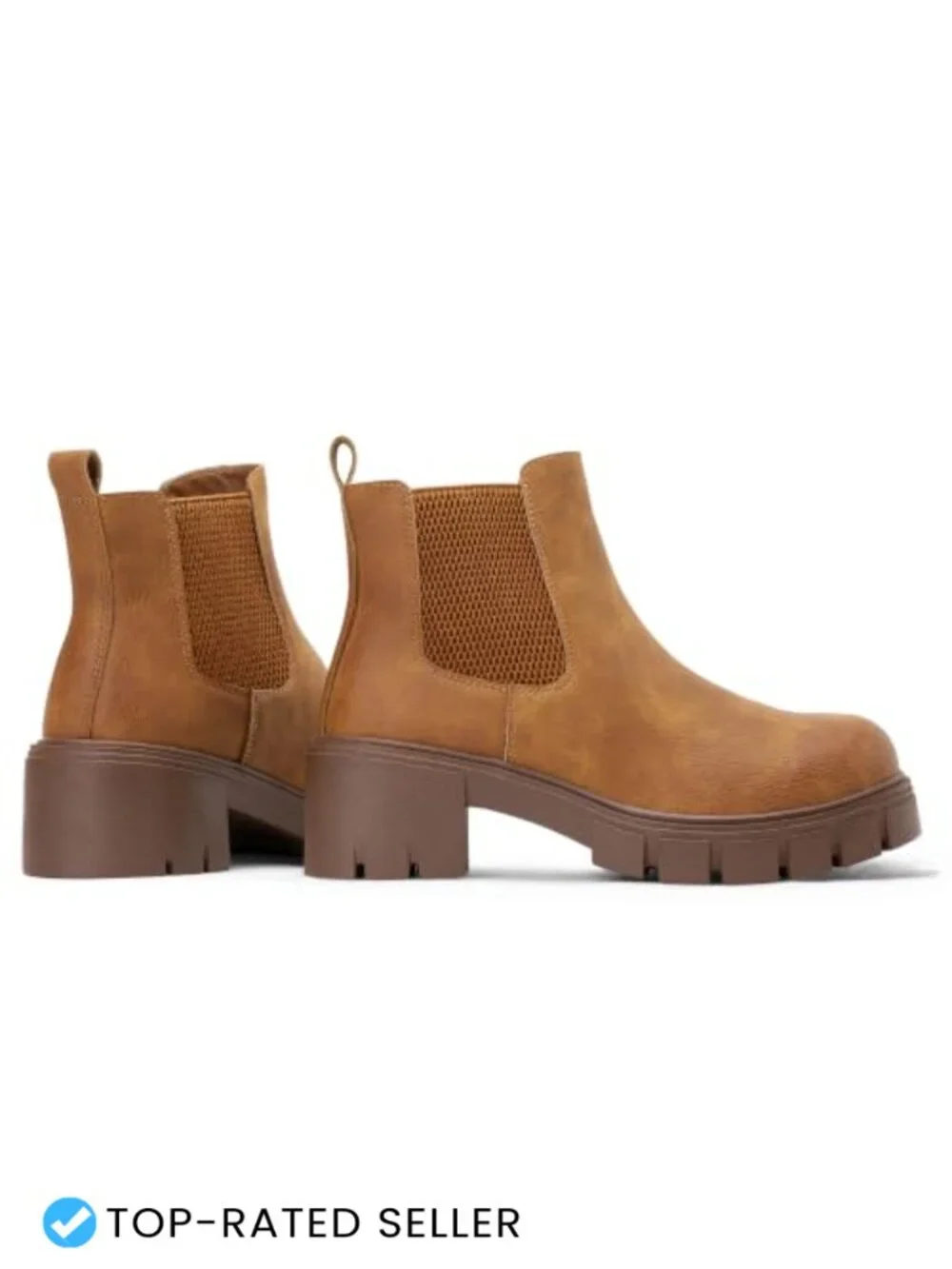 Women's Chelsea Ankle Boots Faux Leather Slip On Chunky Platform Memory Foam